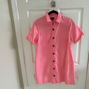 Pink Button-Front Shirt Dress – Size S – Short Sleeve Cotton Blend